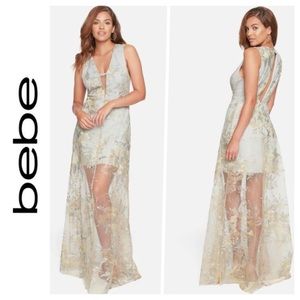 🆕 Bebe Embroidered Deep V Gown